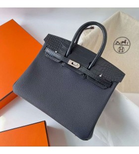 버킨 터치 Togo&Matte Alligator 악어 2Z 진한 파란색은 하드웨어 Phw25cm 전체 핸드