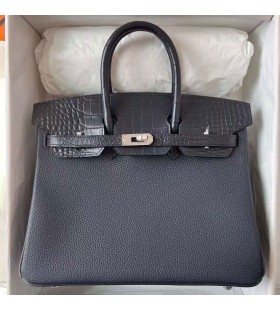 버킨 터치 Togo&Matte Alligator 악어 2Z 진한 파란색은 하드웨어 Phw25cm 전체 핸드