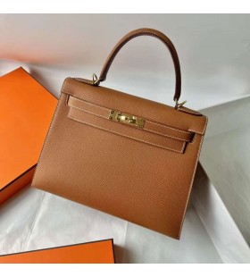 켈리 Epsom Ck37 골든 브라운 금 하드웨어 28cm 전체 Handmade Ghw