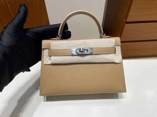 Mini Kelly Epsom Tea boja Srebrno Okova PHW 19 cm u Potpunosti Ručni Rad
