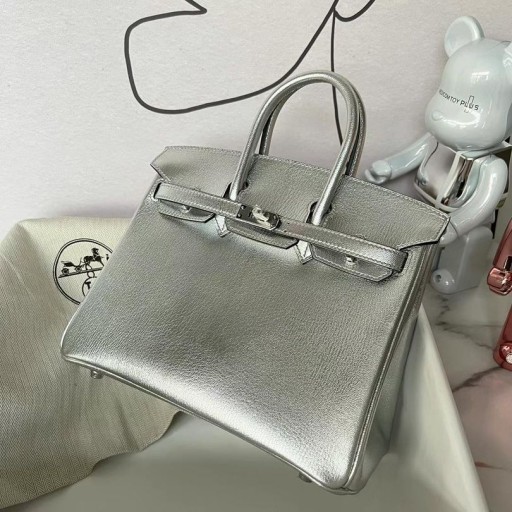 Okovi Birkin Chevre Silver & Black Od Srebra 25 cm, u Potpunosti je Ručni Rad