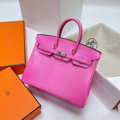 Birkin Lizard j5 Pink-Pink Srebrni Okovi Phw 25 cm, u Potpunosti je Ručni Rad