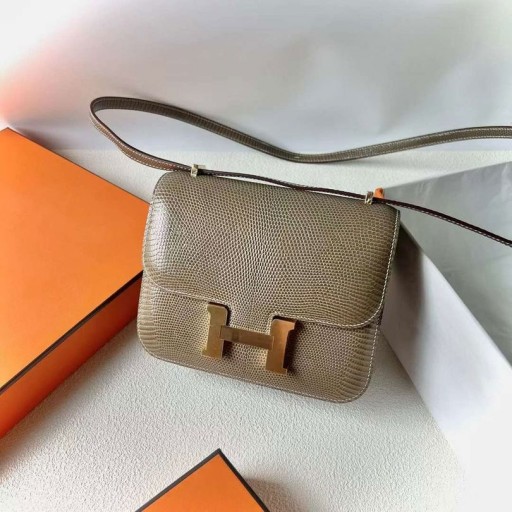 Torbe Constance Lizard Ck17 tamno siva Zlatni Okovi 18cm u Potpunosti Ručni Rad Ghw