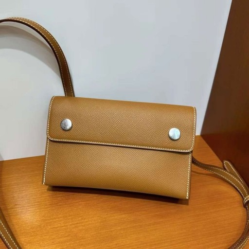 Novčanik Hermesnap Epsom Ck37 Zlatno-Smeđi Srebrni Okovi 18 cm u Potpunosti Ručni Rad Phw