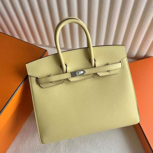 Birkin Sellier Epsom i8 Svijetlo Žuta Srebrni Okovi 25 cm, u Potpunosti je Ručni Rad Phw