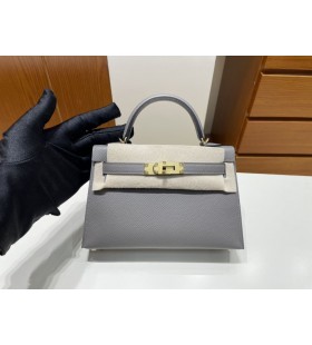 Mini kelly ll Epsom 0L gris meyer Zlatni Okovi GHW 19 cm u Potpunosti RuÄni Rad