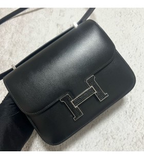 Constance Boxcalf ck89 Noir Crna kopÄa u obliku guÅ¡tera Srebrni Okovi PHW 18 cm u Potpunosti RuÄni rad