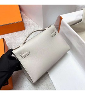 Mini-Kelly Pochette Swift Ck80 Biserno siva, Srebrno Okovi Phw 22 cm u Potpunosti RuÄni Rad