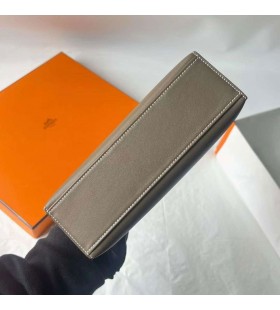 Kelly Pochette Swift Ck18 Etoupe Sivo-Zlatni Okovi 22 cm u Potpunosti RuÄni Rad Ghw