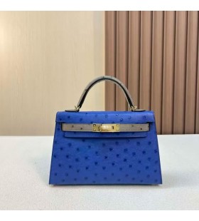 Mini Kelly Ostrich I7 ÐазÑÑно-plava i Ck81 Turtledove sivo-Zlatni Okovi 19 cm u Potpunosti RuÄni Rad Ghw