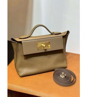 Mini Kelly 2424 evercolor & swift D0 Coffee & Ck18 Etoupe Sivo-Zlatni Okovi 21 cm u Potpunosti RuÄni Rad