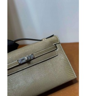 Kelly Pochette Lizard Ck17 Конопляная sivo-Srebrni Okovi 22 cm Potpuna Ručna izrada Phw