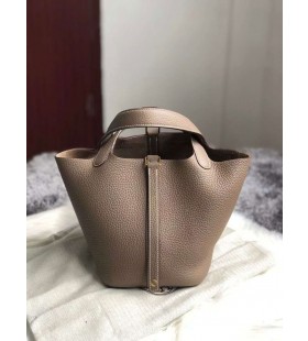 Picotin Clemence TC Koža Ck18 Etoupe Sivo-Zlatni Okovi 18 cm u Potpunosti RuÄni Rad Ghw