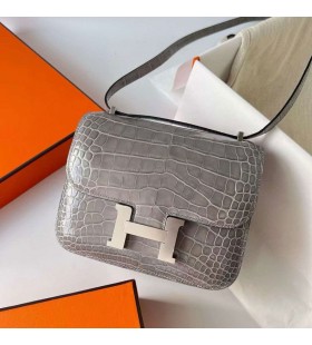 Constantia Sjajna Aligator krokodil 0V Kristal siva Srebrni Okovi 18 cm Potpuna RuÄna izrada Phw