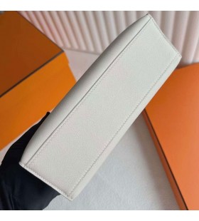 Mini-Kelly Pochette Swift Ck10 Kremasti Bijeli i M8 Siva Okovi od Zlata 22 cm u Potpunosti RuÄni Rad Rghw