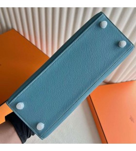 Kelly Epsom Ck75 Denim plava Srebrna Okovi 25 cm, u Potpunosti je Ručni Rad Phw