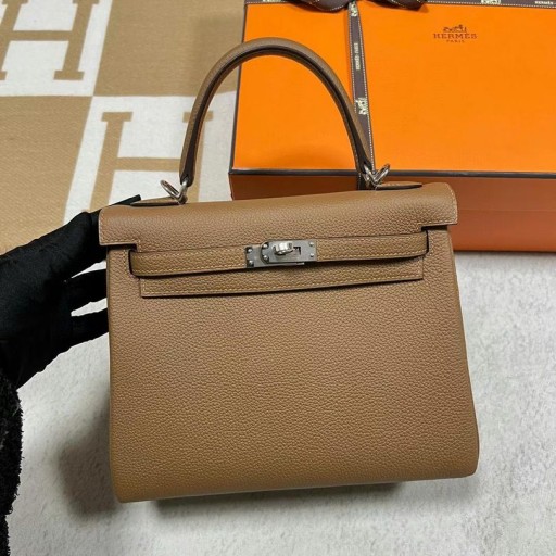 Kelly Togo 3G-Chestnut & 0D Rose rosa Silver Hårdvara 25cm Full Handgjorda