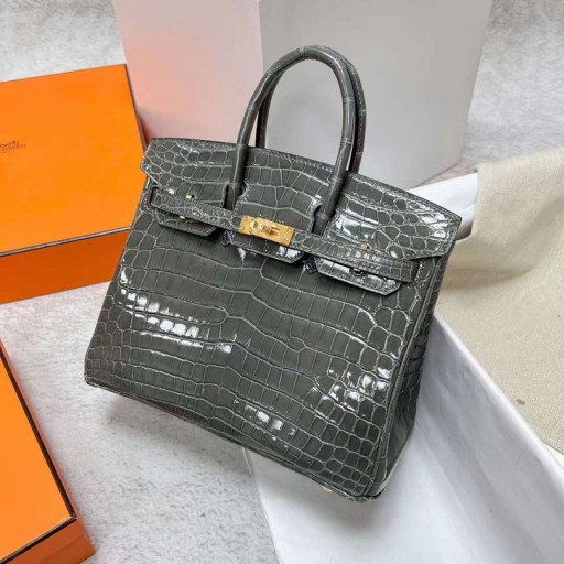 Birkin Blanka Nilo Krokodil 8F tinware grå Guld Hårdvara Ghw 25cm Full Handgjorda