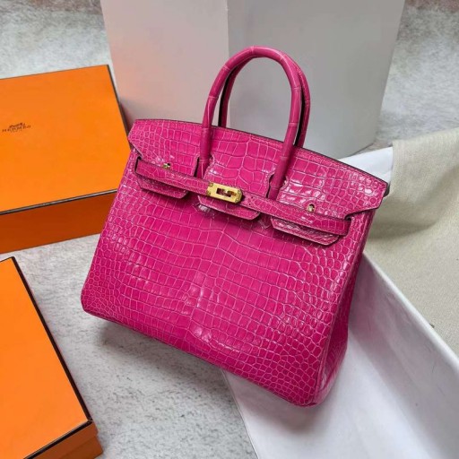 Birkin Blanka Porosus Krokodil T5-rosa Guld Hårdvara Ghw 25cm Full Handgjorda