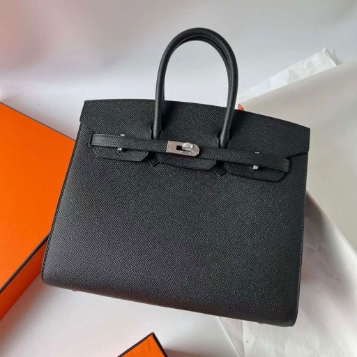 Birkin Sellier Epsom Ck89 Svart Silver Hårdvara 25cm Full Handgjorda Phw