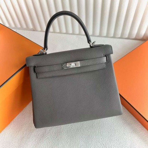 Kelly Togo 8F Djup Grå Silver Hårdvara 25cm Full Handgjorda Phw