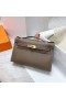 Mini Kelly Pochette Epsom Ck18 Etoupe Grå Guld Hårdvara Ghw 22 cm Full Handgjorda