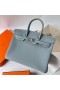 Birkin Togo J7 Linne blå Silver Hårdvara Phw 35cm Full Handgjorda