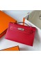 Mini Kelly Pochette Epsom Q5 Ljus Röd Silver Hårdvara 22 cm Phw Full Handgjorda