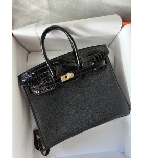 Birkin Touch ck89 Noir krokodil glÃ¤nsande Guld HÃ¥rdvara Ghw 25cm Full Handgjorda