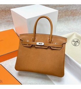 Birkin Barenia Golden Brown Silver H&Atilde;&yen;rdvara Phw 30cm Full Handgjorda