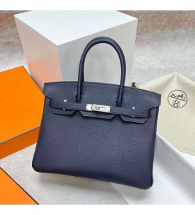 Birkin Togo 2Z MÃ¶rka Djupa BlÃ¥ Silver HÃ¥rdvara Phw 30cm Full Handgjorda