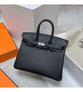 Birkin Togo Ck89 Svart Silver HÃ¥rdvara Phw 25cm Full Handgjorda