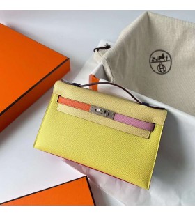 Mini Kelly Pochette Epsom Hss 9R Citron gul & 1Z Ljus Gul & X9 malva lila & 9J Orange & T0 ljusblÃ¥ & 1K Bamboo green & A5 gÃ¶k rÃ¶d Silver HÃ¥rdvara 22 cm Full Handgjorda