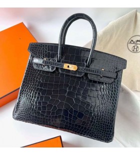 Birkin GlÃ¤nsande Alligator Krokodil ck76 Djupa BlÃ¥ Guld HÃ¥rdvara Ghw 25cm Full Handgjorda