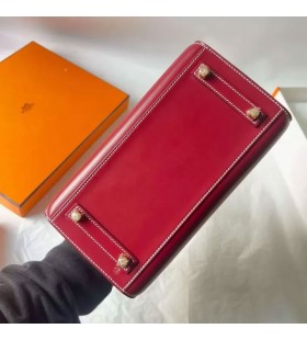 Birkin Sellier Box Ck55 Bordeaux r&Atilde;&para;tt Guld H&Atilde;&yen;rdvara 25cm Full Handgjorda Ghw