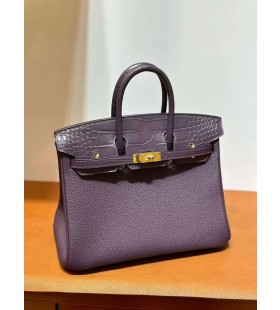 Birkin Touch Togo & Matte Alligator Ck59 Druva lila Guld HÃ¥rdvara 25cm Full Handgjorda Ghw