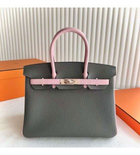 Birkin Togo 0L GrÃ¥ & 3Q Nya Rosa Ros Guld HÃ¥rdvara 30cm Full Handgjorda Rghw