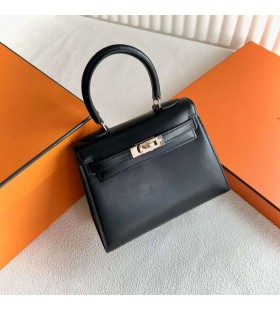 Kelly Stora Ã¶ron Box LÃ¤der Ck89 Black Rose Guld HÃ¥rdvara 20cm Full Handgjorda RGhw