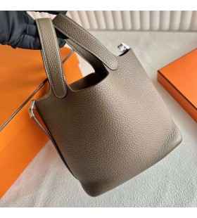 Picotin Clemence Ck18 Etoupe Grå Silver Hårdvara 18cm Full Handgjorda Phw