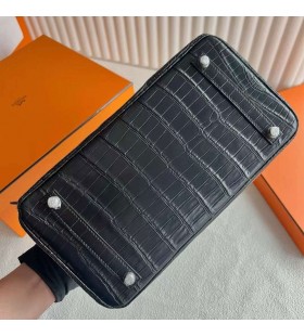 Birkin väskor Matte Porosus Krokodil Ck89 Svart Silver Hårdvara 30cm Full Handgjorda Phw