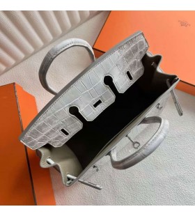 Birkin Matte krokodil Himalaya Silver Hårdvara 25cm Full Handgjorda Phw