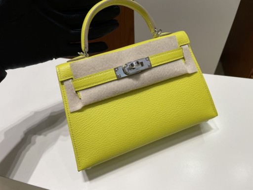 Mini kelly Chevre 9R Limon sarı Gümüş Donanım PHW 22cm Tam El Yapımı