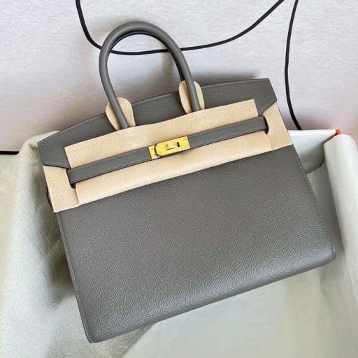 Birkin Epsom Sellier 0L Gri Altın Donanım GHW 25 cm Tam El Yapımı