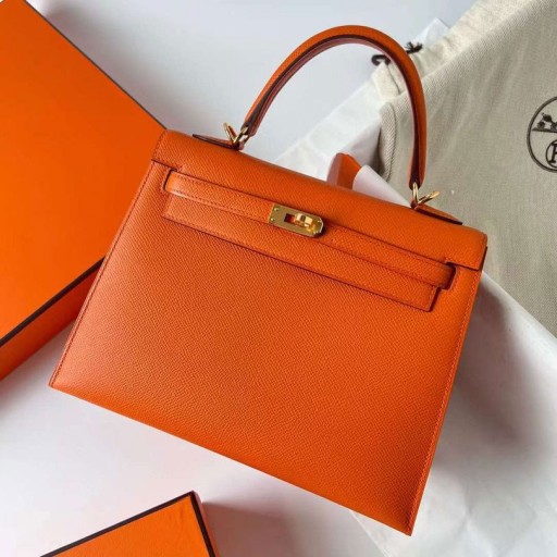 Kelly Epsom Ck93 Turuncu Altın Donanım Ghw 25cm Tam El Yapımı