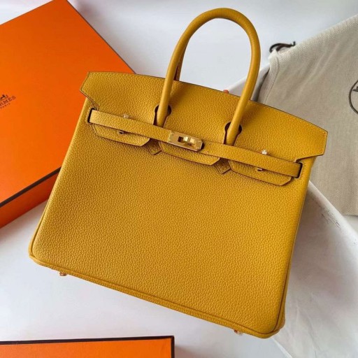 Birkin Togo 9D Amber sarı Altın Donanım 25 cm Ghw Tam El Yapımı