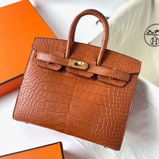 Birkin Mat Timsah Timsah Ck37 Altın Kahverengi Altın Donanım Ghw 20 cm Tam El Yapımı