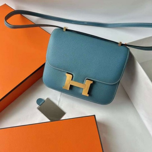 Konstanz Ayna Epsom Ck75 Denim mavi Altın Donanım 18 cm Tam El Yapımı Ghw