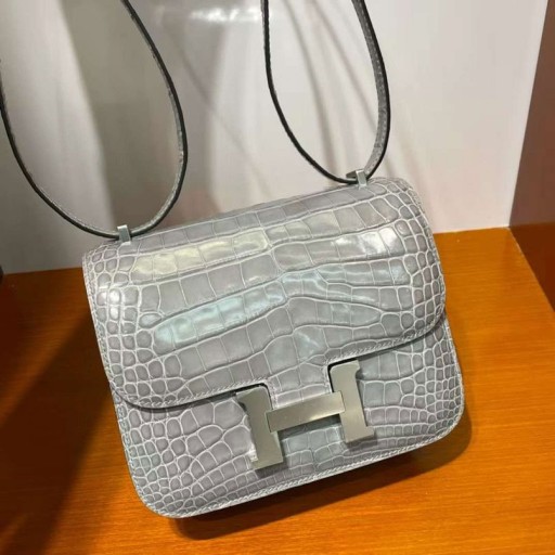 Constance Parlak Timsah Timsah 0 V Kristal gri Gümüş Donanım 18 cm Tam El Yapımı Phw