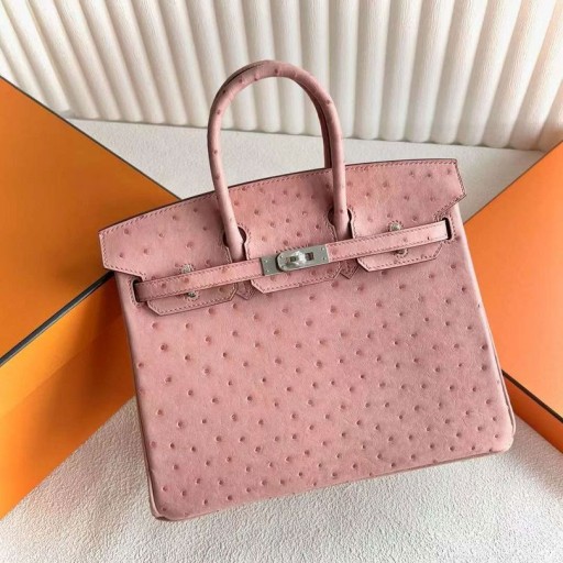 Birkin Devekuşu CC94 Dusky pembe Gümüş Donanım 25 cm Tam El Yapımı Phw