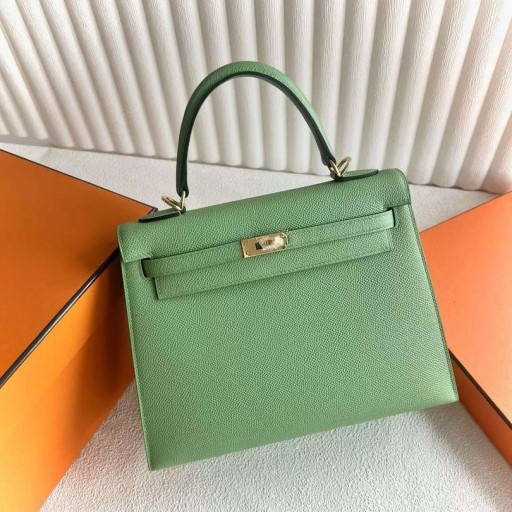 Kelly Epsom 3i Avokado yeşil Altın Donanım 25cm Tam El Yapımı Ghw